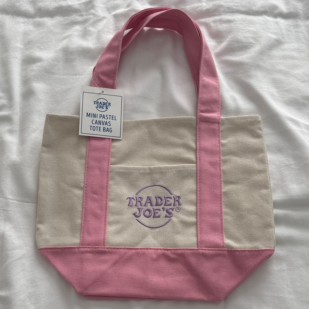 Trader Joe’s Pink and Cream Canvas Mini Tote Bag